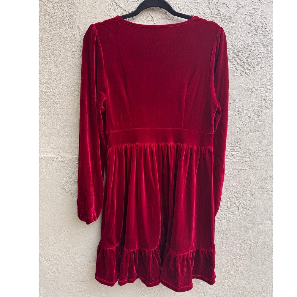 Halara NEW Red Plush Velvet Ruffle Babydoll Mini Dress XL Party Whimsigoth Glam - Picture 6 of 11